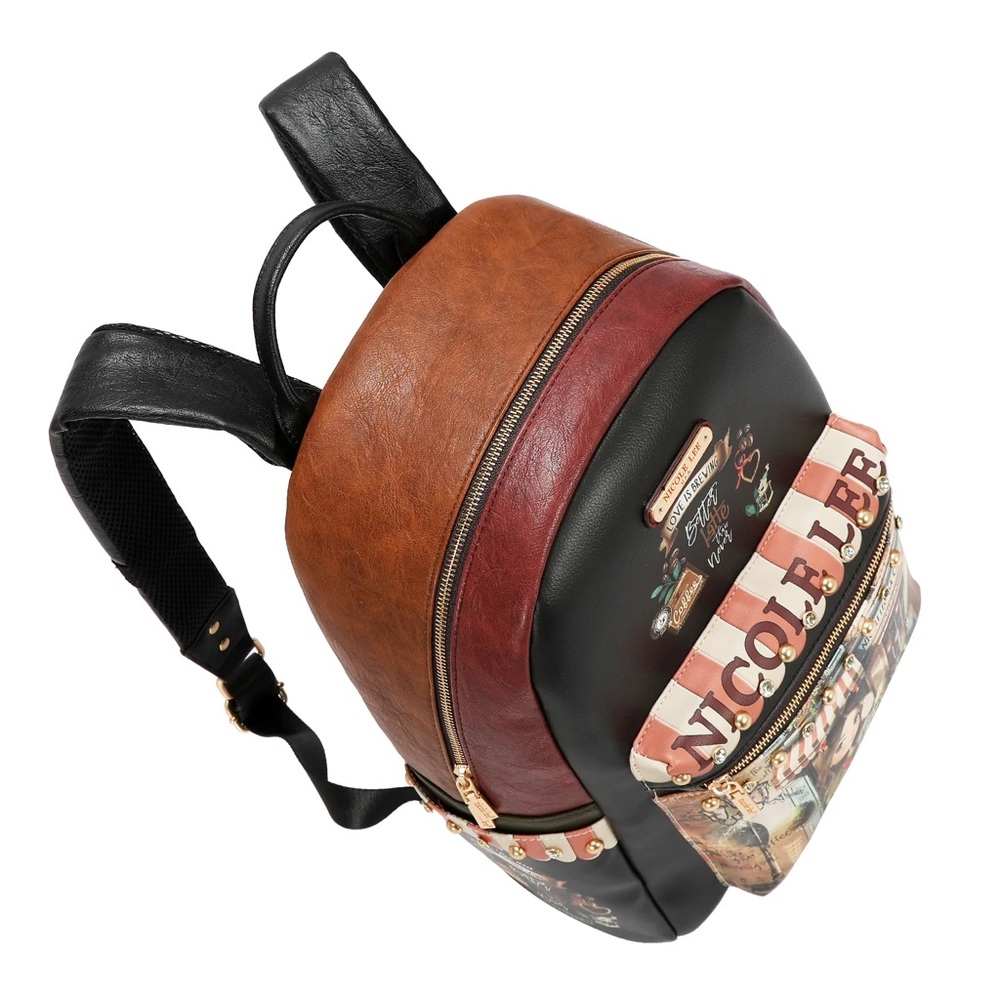 Nicole Lee Black & Brown Cafe Print Backpack - Picture 6 of 12